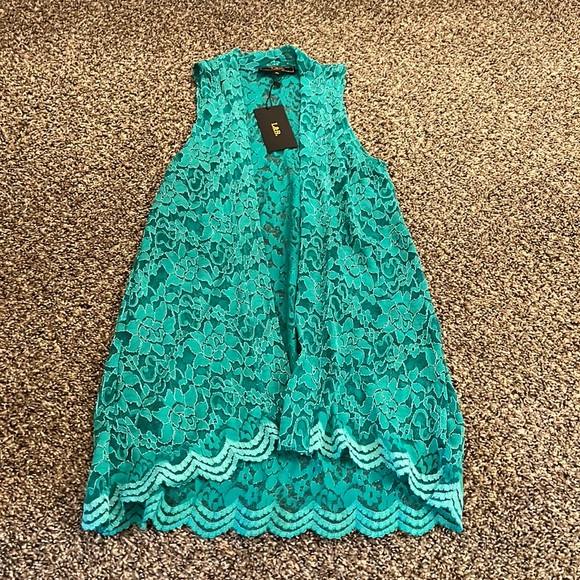 Turquoise lace layering vest
